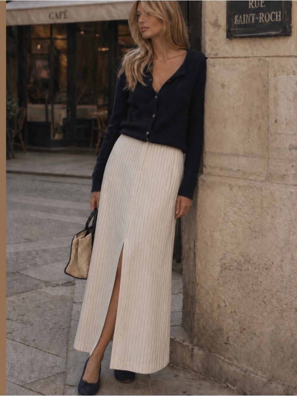 Abercrombie & Fitch Linen Cream Pinstripe A-Line Maxi Skirt